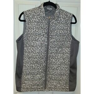 Chicos Weekend Puffer Vest Gray Leopard Print Womens 2 Chico size, Reg size 12